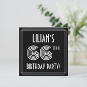 66th Birthday Party: Art Deco Style w/ Custom Name Einladung (Stehend Vorderseite)