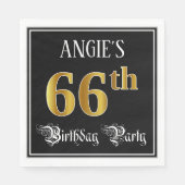 66th Birthday Party — Fancy Script, Faux Gold Look Serviette (Vorderseite)
