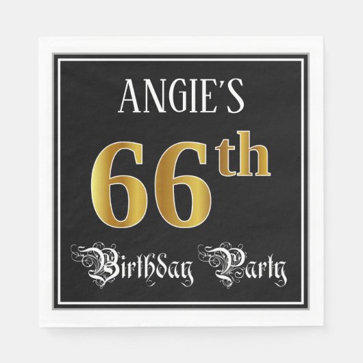 66th Birthday Party — Fancy Script, Faux Gold Look Serviette (Vorderseite)