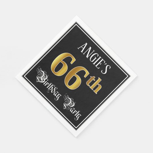 66th Birthday Party — Fancy Script, Faux Gold Look Serviette (Ecke)