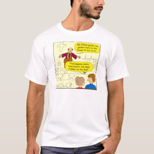673 Pastor geht an Fiddler Cartoon T-Shirt (Vorderseite)