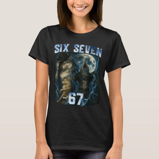 67 Alpha Wolf Meme Funny Graphic Tee Six Seven Hum (Vorderseite)