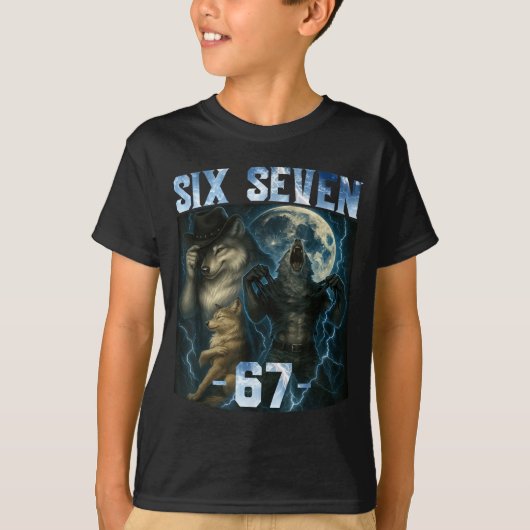 67 Alpha Wolf Meme Funny Graphic Tee Six Seven Hum (Vorderseite)