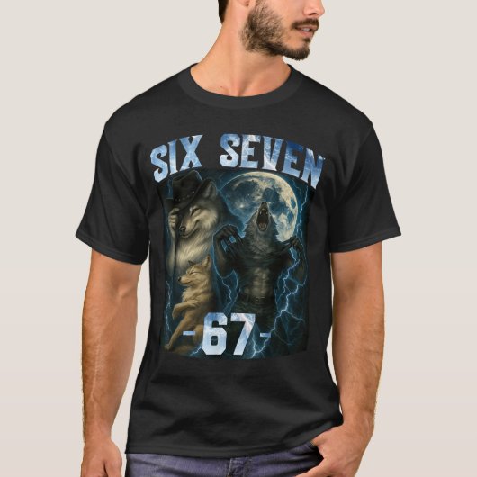 67 Alpha Wolf Meme Funny Graphic Tee Six Seven Hum (Vorderseite)