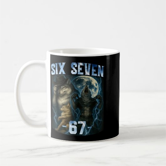 67 Alpha Wolf Meme Funny Graphic Tee Six Seven Hum Kaffeetasse (Links)