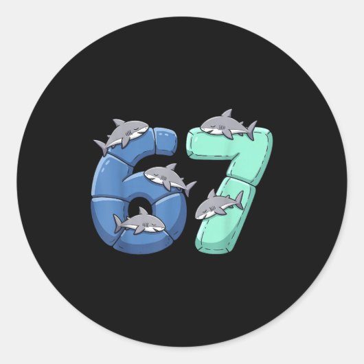 67 Animals Funny 67 Brainrot Youth Kids Shark 67 Runder Aufkleber (Vorderseite)