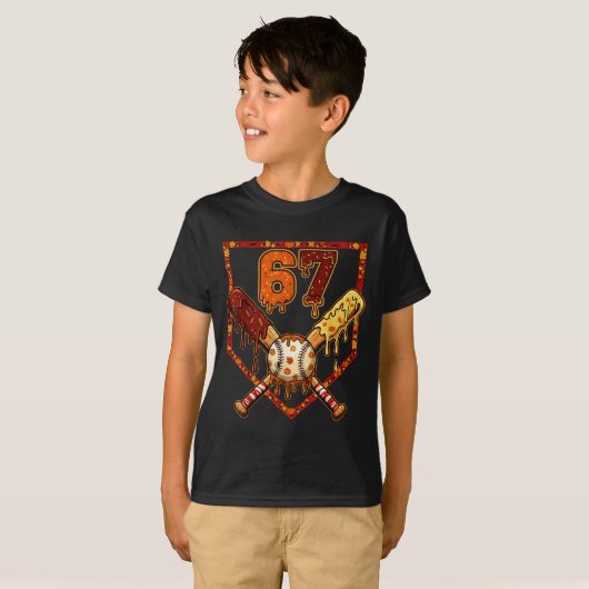67 Baseball Drip Thanksgiving Six Seven Boys Teens T-Shirt (Vorne ganz)