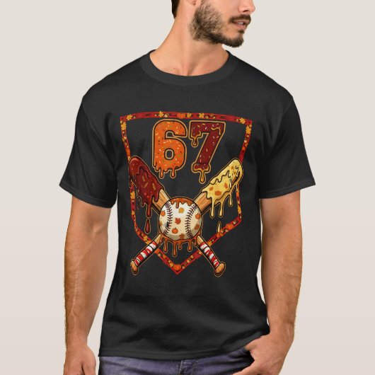 67 Baseball Drip Thanksgiving Six Seven Boys Teens T-Shirt (Vorderseite)
