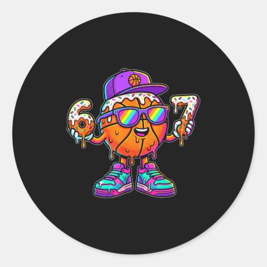 67 Basketball Drip Six Seven Funny Meme Gen Alpha  Runder Aufkleber (Vorderseite)