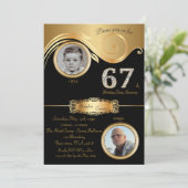 67.,Birthday Man 67., eleganter Deko, schwarzes Go Einladung (Stehend Vorderseite)
