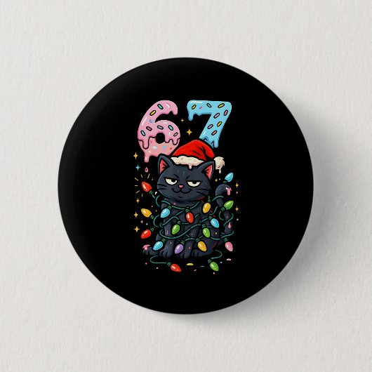 67 Black Cat Christmas Ice Cream Drip Santa Hat Si Button (Vorderseite)
