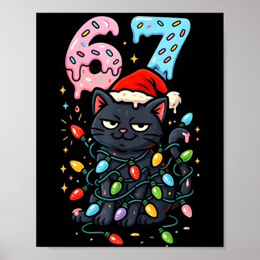 67 Black Cat Christmas Ice Cream Drip Santa Hat Si Poster (Vorne)