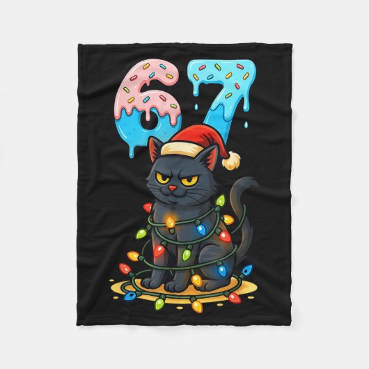 67 Black Cat Santa Hat Christmas Lights Drip For G Fleecedecke (Vorderseite)