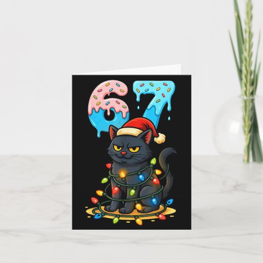 67 Black Cat Santa Hat Christmas Lights Drip For G Karte (Vorderseite)