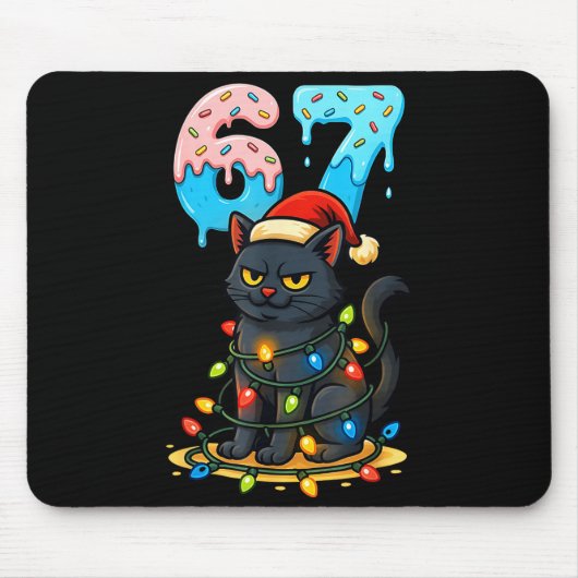 67 Black Cat Santa Hat Christmas Lights Drip For G Mousepad (Vorne)