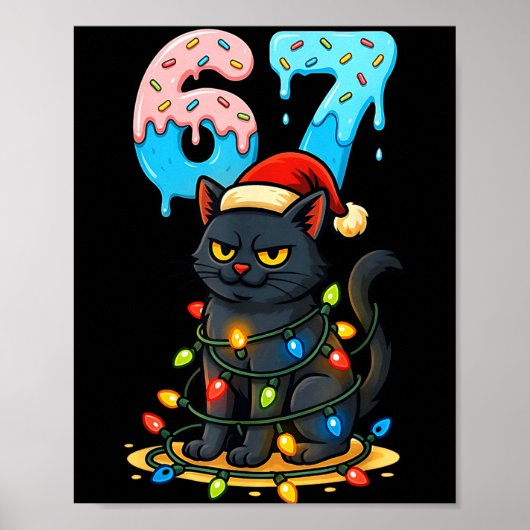 67 Black Cat Santa Hat Christmas Lights Drip For G Poster (Vorne)