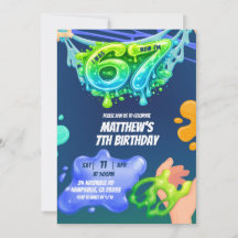 67 Boy Neon Blue Green Slime Birthday Invitation