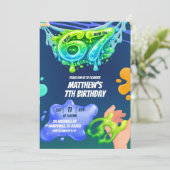 67 Boy Neon Blue Green Slime Birthday Invitation Einladung (Stehend Vorderseite)
