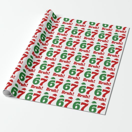67 Bruh Funny Christmas Red and Green Santa Hat  Geschenkpapier (Ungerollt)
