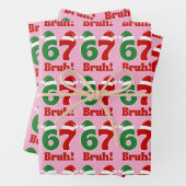 67 Bruh Funny Christmas Red and Green Santa Hat Geschenkpapier Set (Beispiel)