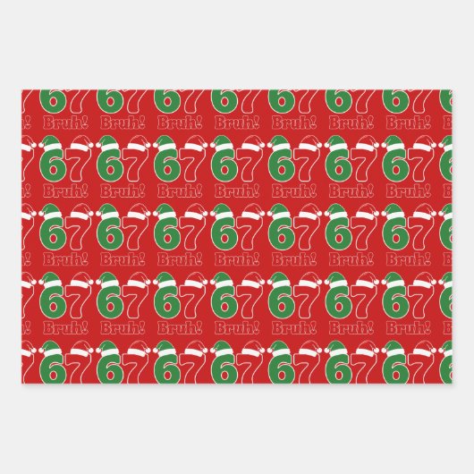 67 Bruh Funny Christmas Red and Green Santa Hat  Geschenkpapier Set (Vorderseite 2)