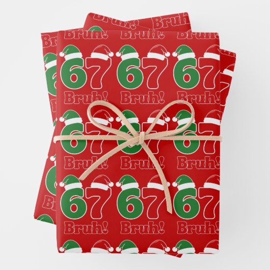 67 Bruh Funny Christmas Red and Green Santa Hat Geschenkpapier Set (Beispiel)