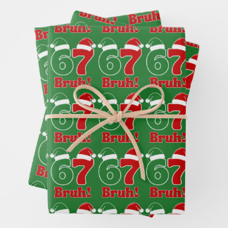 67 Bruh Funny Christmas Red and Green Santa Hat Geschenkpapier Set