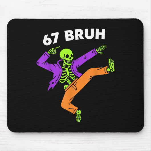 67 Bruh Halloween Dabbing Skeleton Meme 6 7 Number Mousepad (Vorne)