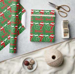 67 Bruh Lustiger Weihnachts-Rot und Grün-Santa-Hut Geschenkpapier