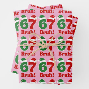 67 Bruh Lustiger Weihnachtsmann Rot und Grün Hut  Geschenkpapier Set
