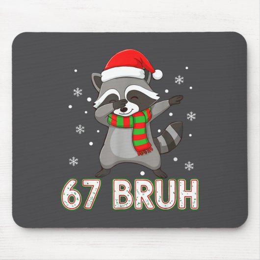 67 Bruh Six Seven Meme Raccoon Christmas Kids Boys Mousepad (Vorne)