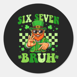 67 Bruh St Patricks Day Leprechaun Six Seven Meme Runder Aufkleber