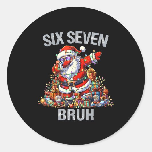 67 Bruh Weihnachten Six Seven Dabbing Santa 6 7 6- Runder Aufkleber (Vorderseite)