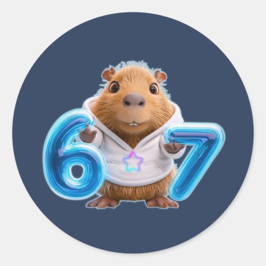 67 Capybara Round Sticker – Blue Glow | Navy (Vorderseite)