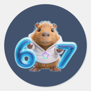 67 Capybara Rund Sticker – Blau leuchtend Navy