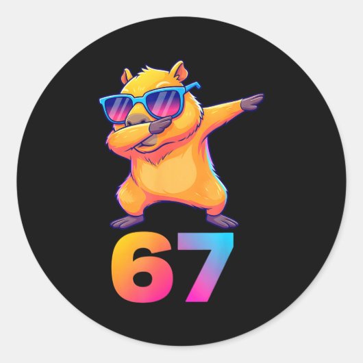 67 Capybara Six Seven Meme Tier Coole Capybara Da Runder Aufkleber (Vorderseite)