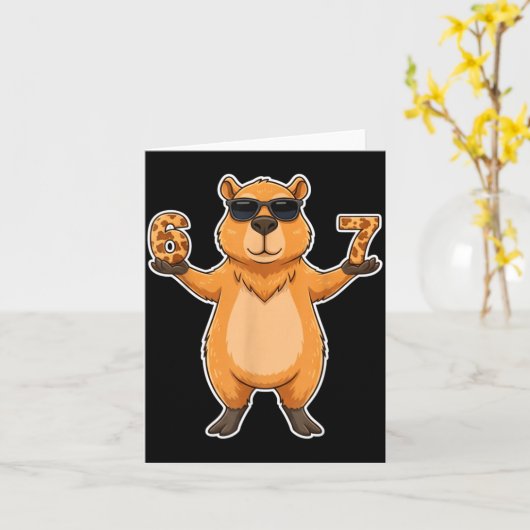 67 Capybara Sungles Gen Alpha Slang Funny Six Seve Karte (Gelbe Blume)