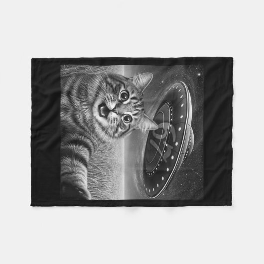 67 Cat Selfie With Alien Ufos Funny Cat Six Seven Fleecedecke (Vorderseite (Horizontal))