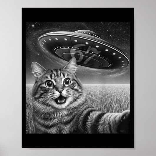 67 Cat Selfie With Alien Ufos Funny Cat Six Seven Poster (Vorne)