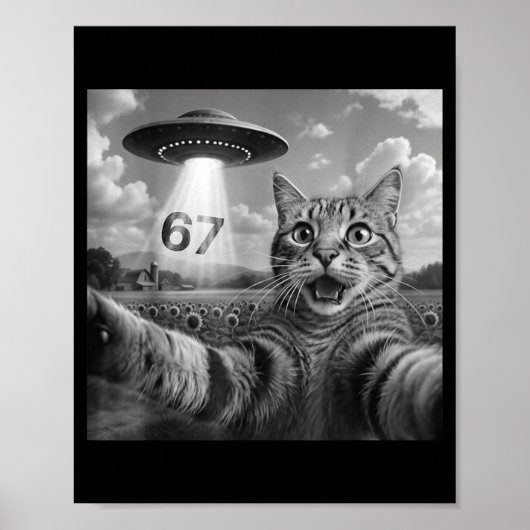 67 Cat Selfie With Alien Ufos Funny Cat Six Seven  Poster (Vorne)