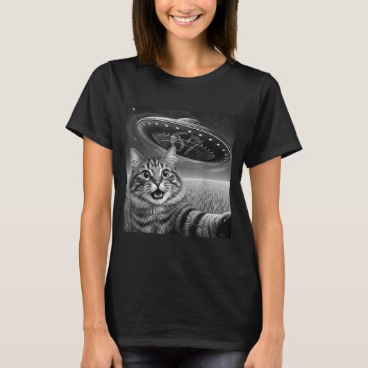 67 Cat Selfie With Alien Ufos Funny Cat Six Seven  T-Shirt (Vorderseite)