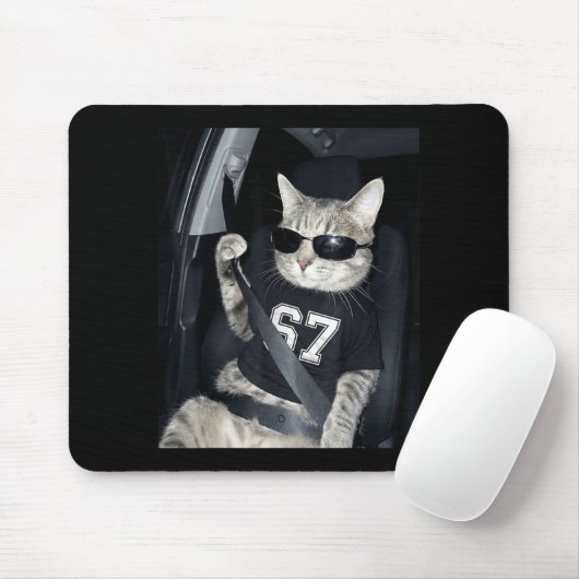 67 Cat Wearing Sungles Gen Alpha Funny Six Seven 6 Mousepad (Mit Mouse)