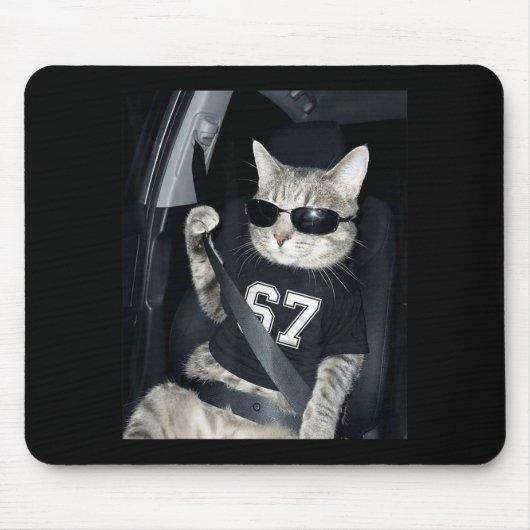 67 Cat Wearing Sungles Gen Alpha Funny Six Seven 6 Mousepad (Vorne)