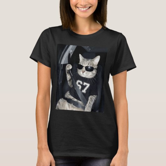 67 Cat Wearing Sungles Gen Alpha Funny Six Seven 6 T-Shirt (Vorderseite)