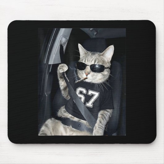 67 Cat Wearing Sungles Gen Alpha Smoking Cat  Mousepad (Vorne)