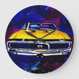 "67 Chevy Camaro SS" Wasserfarbene Kunst, Dichtung Große Wanduhr