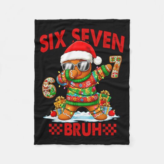67 Christmas 6 7 Meme Gingerbread Man Xmas Pajamas Fleecedecke (Vorderseite)