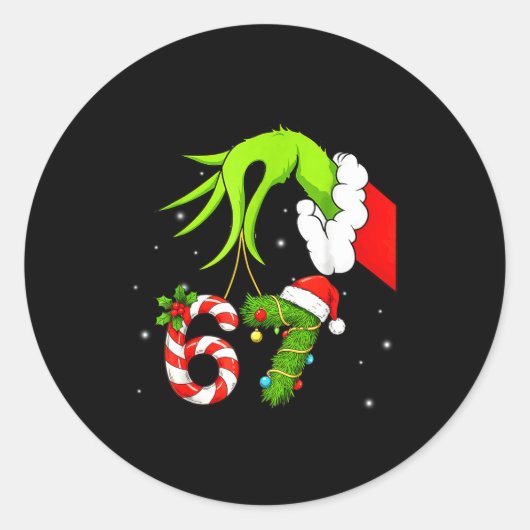 67 Christmas 6 7 Meme Pajamas Holiday Gen Alpha Sl Runder Aufkleber (Vorderseite)