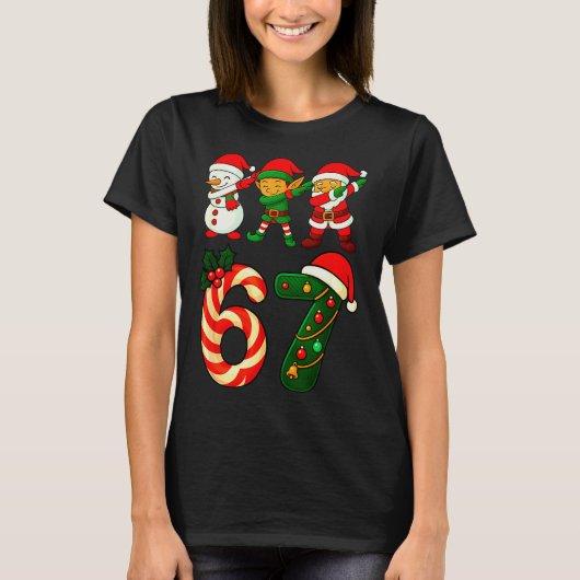 67 Christmas Dabbing Santa Elf Snowman Funny Six S T-Shirt (Vorderseite)