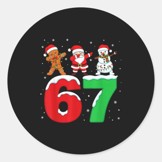67 Christmas Dabbing Santa Snowman Funny Six Seven Runder Aufkleber (Vorderseite)